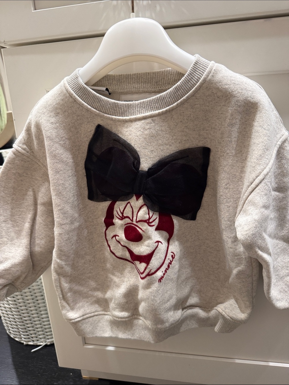 Zara Cream Sweatshirt with Black Bow and Red Graphic
